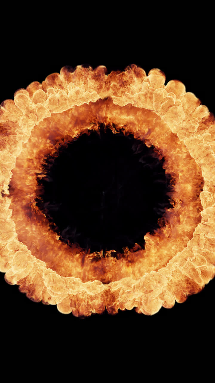 Dynamic Fire Burst Expanding on Black Background