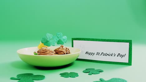 Happy-St-Patricks-day-message-with-a-plate-of-chocolate-muffin-for-st-patricks