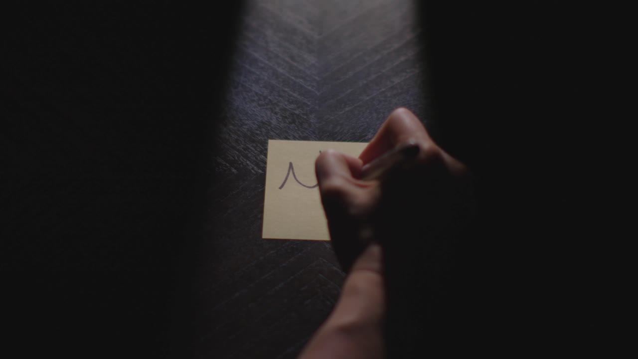 "Noted" written on a Sticky Note with a sharpie and placed on a table under dramatic lighting