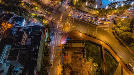 night traffic jam on the crossroad at intersection