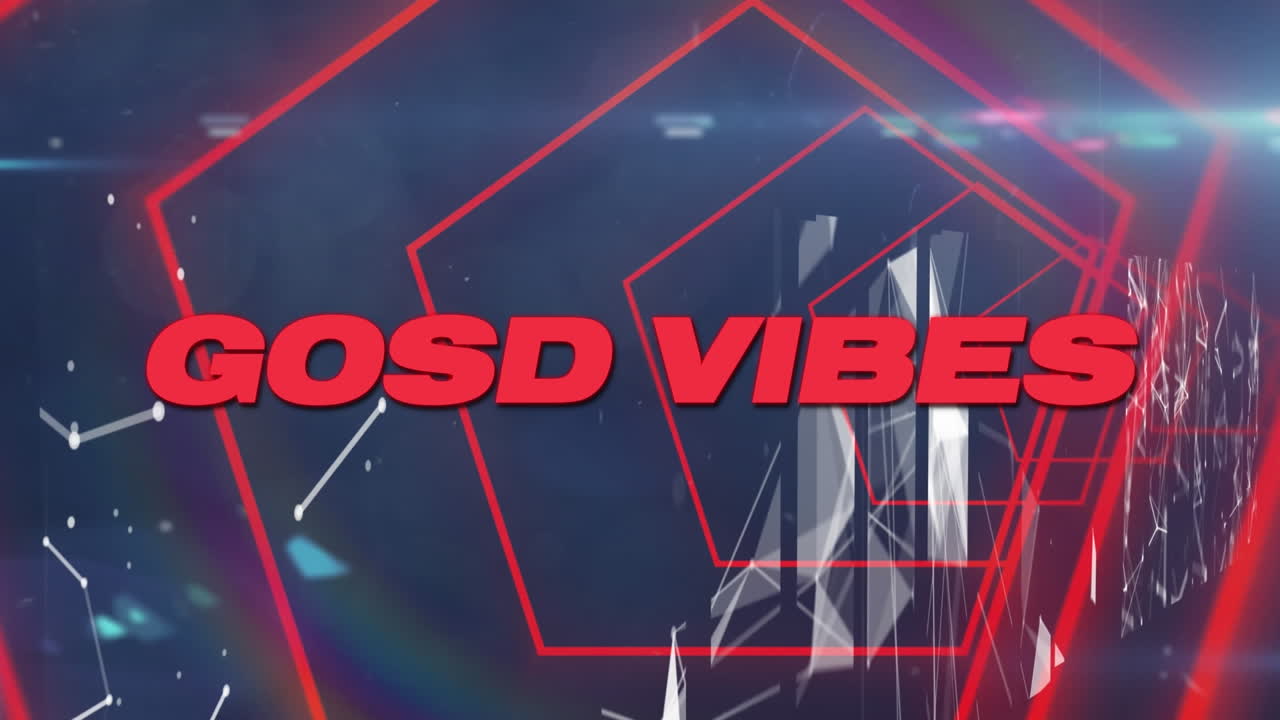 Animation of good vibes text over moving shapes