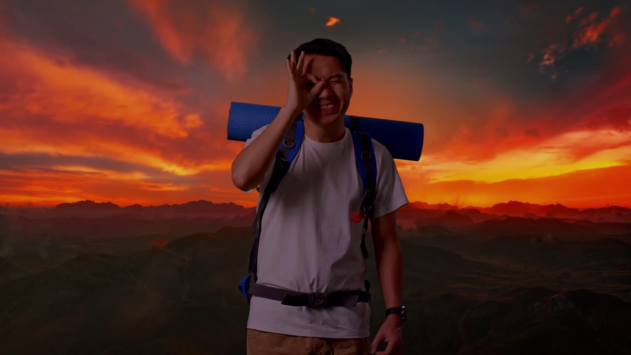 feliz viajero al atardecer