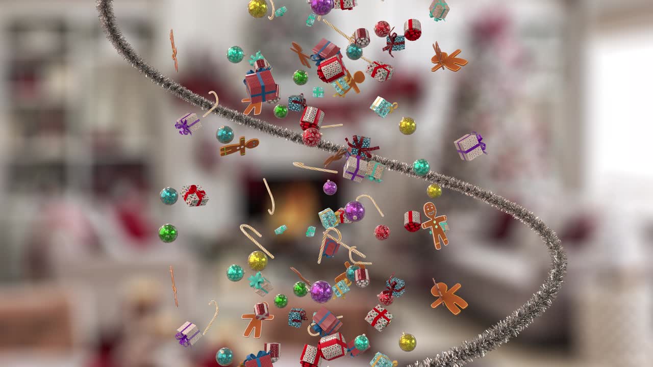 크리스마스 요소가 떨어지고 색 추운 배경이 있습니다.