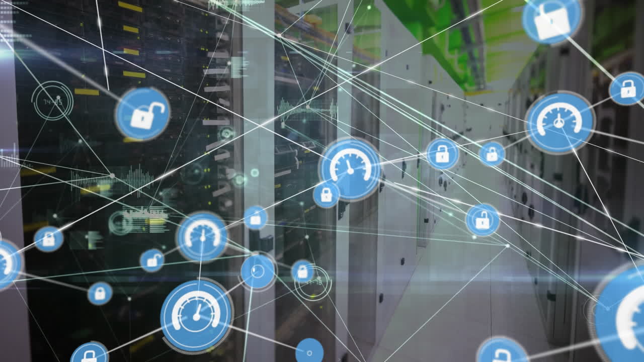 animación del procesamiento de datos en la sala de servidores