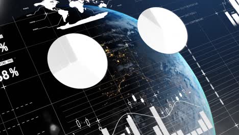 animation of data processing with world map over globe in space