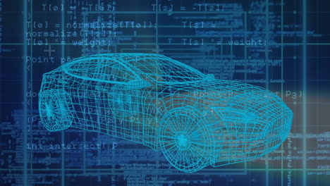 animazione del progetto dell'auto sull'elaborazione dei dati nello spazio blu