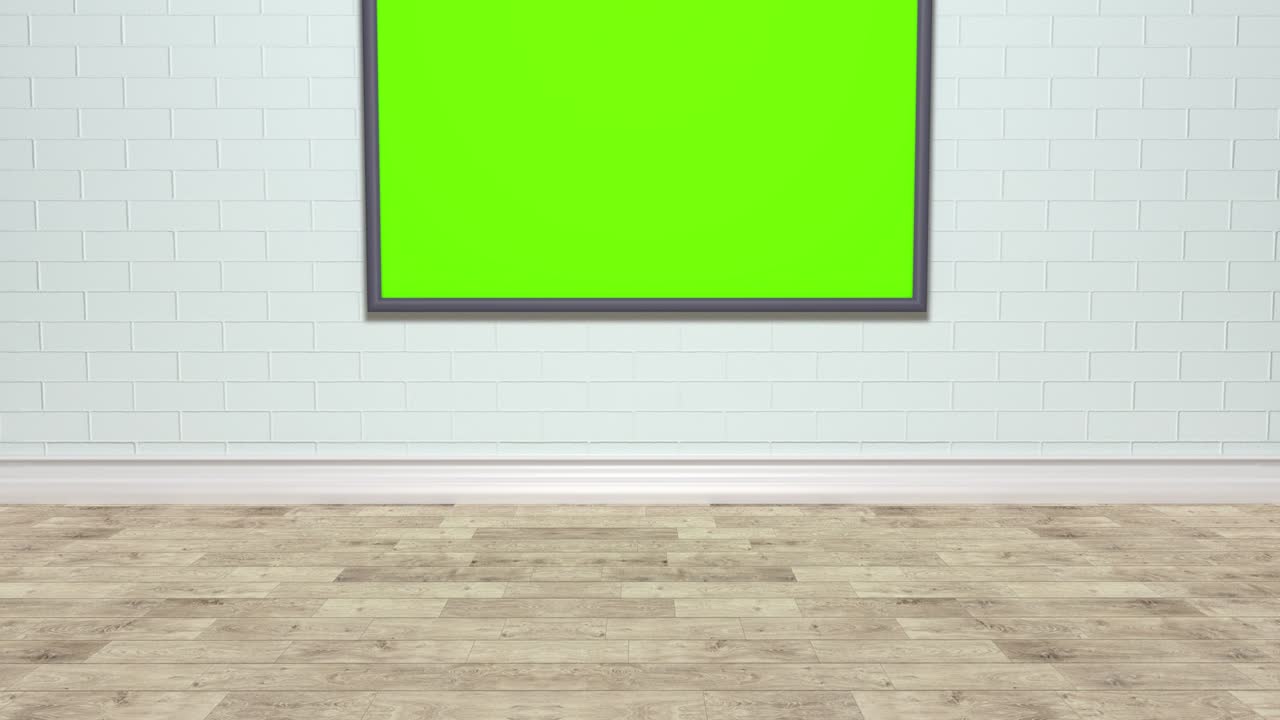 stanza con pannello televisivo lcd appeso alla parete. sfondo verde isolato. può anche essere un dipinto o una fotografia in una cornice.