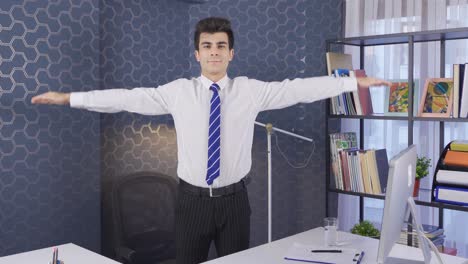 businessman doing physical exercises in the office.