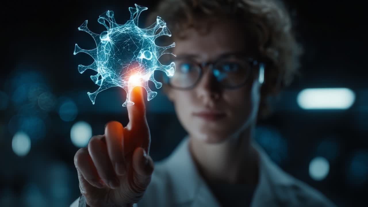 Visualizzazione dell'interazione dei patogeni: Un'esplorazione scientifica di una struttura virale attraverso la rappresentazione digitale in un ambiente di laboratorio