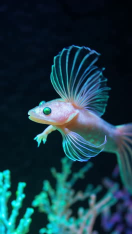 glowing pink fish in aquarium