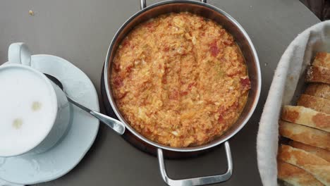 turkish breakfast with menemen and bread