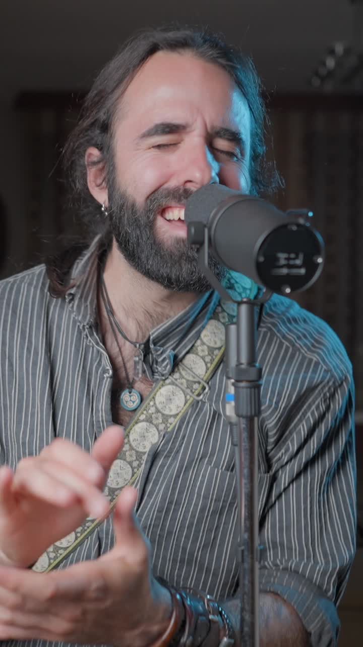 Passionate Male Singer Performing with Microphone