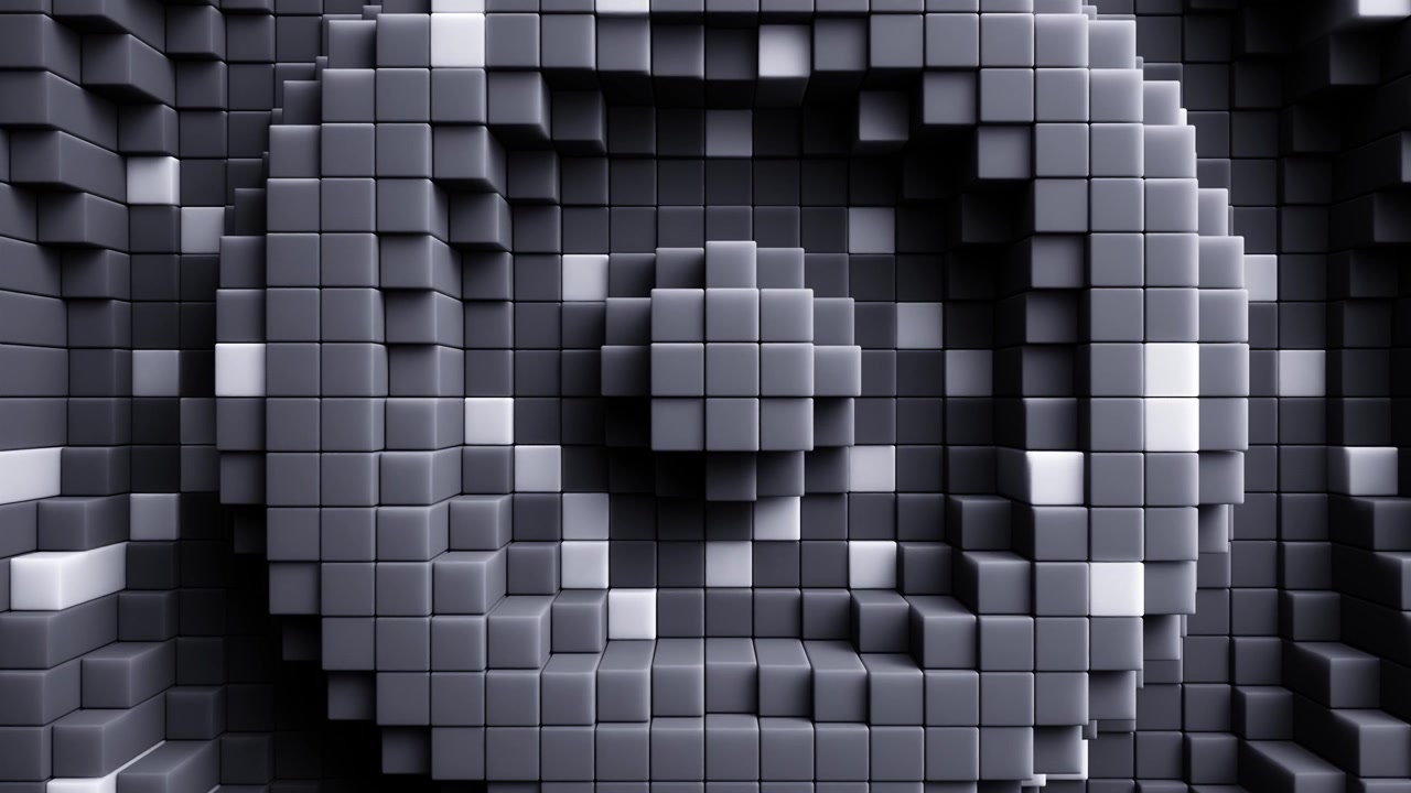 Abstract 3D Animation of Moving Grey and White Cubes