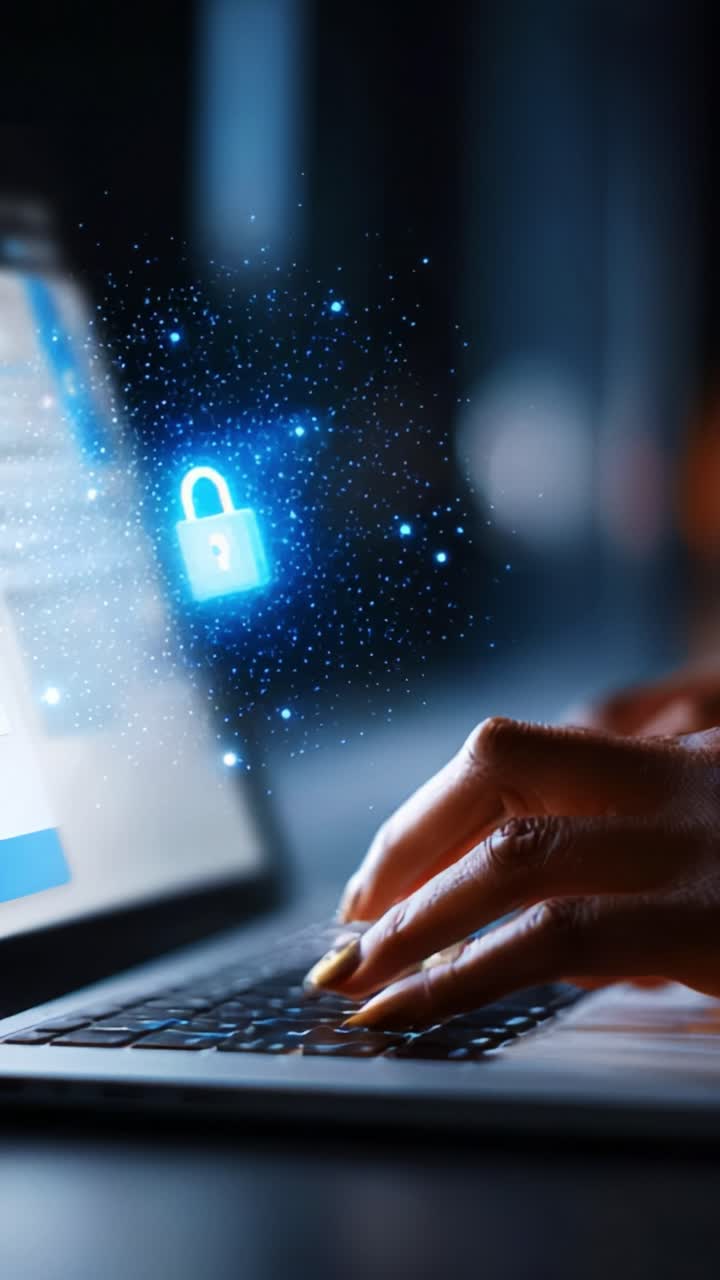 Enhancing Digital Security: The Power of Encryption and Lock Symbols Manifesting on a Laptop Screen While a User Engages with Sensitive Information Online