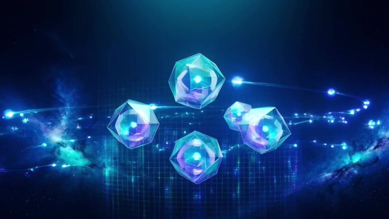 Abstract Digital Crystals Floating in Futuristic Space Environment