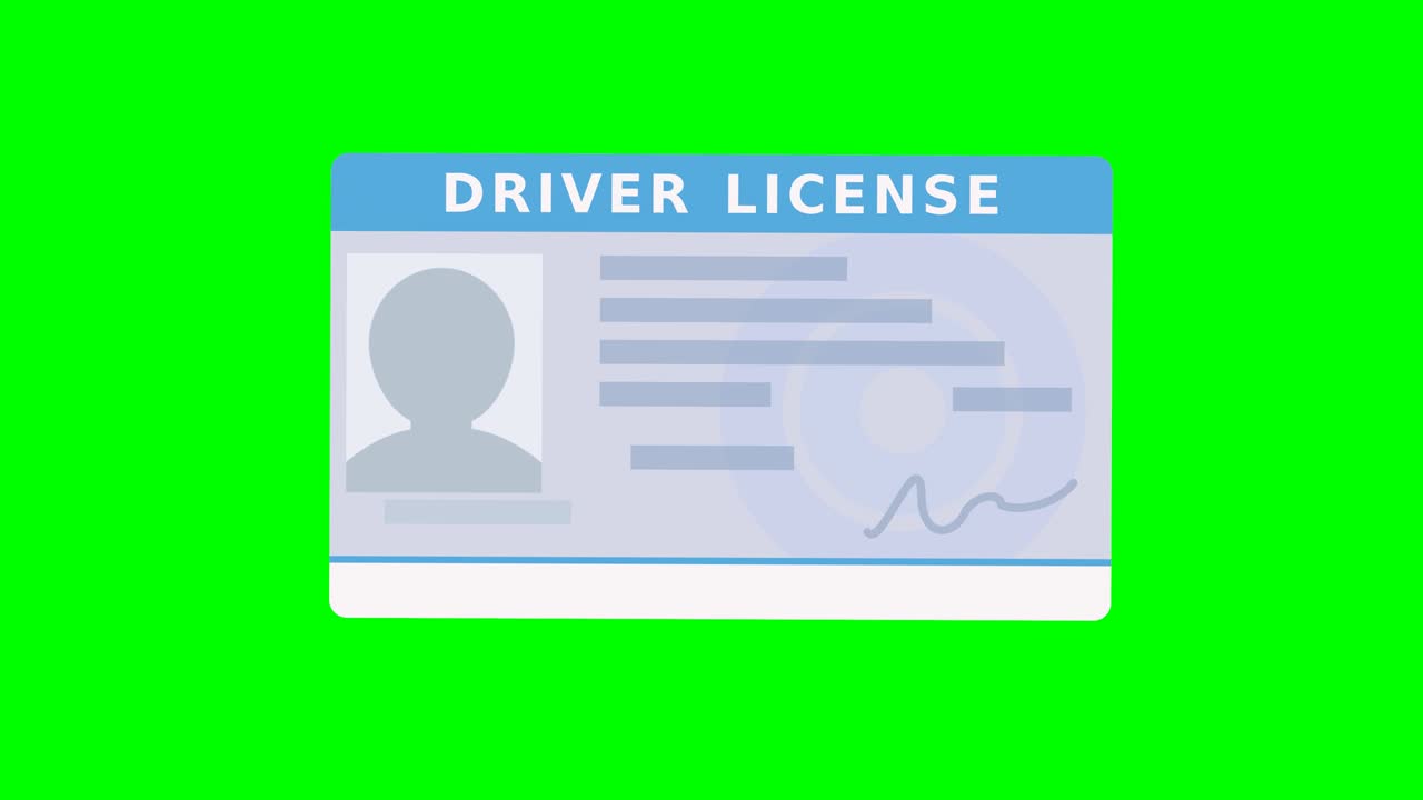 A hand presents a generic driver's license on a blue background (flat design)