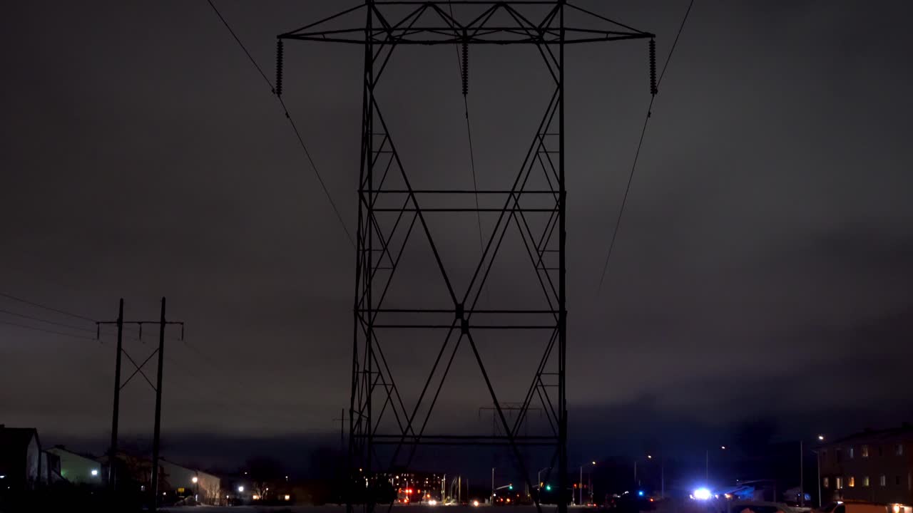 Tall Hydro Tower at night in the outskirts of Ottawa