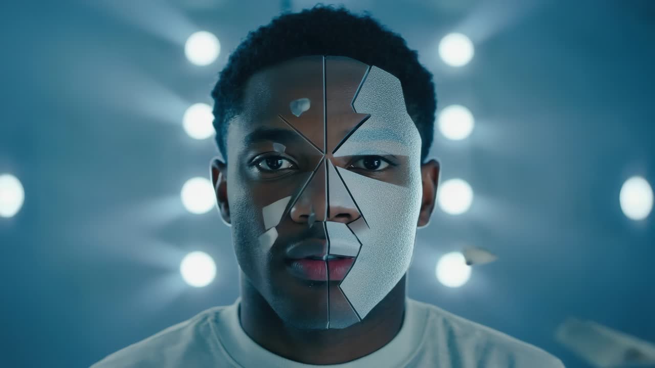 A portrait of a man with a futuristic mask