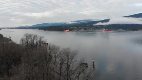 various drone shots around barnet marine park in burnaby, british columbia, canada