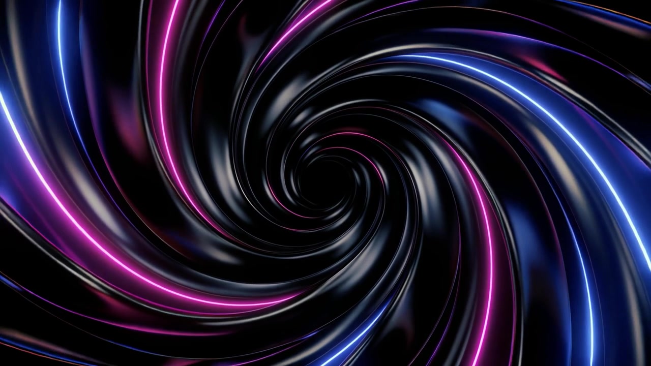 Vortice ipnotico e vorticoso con luci neon rosa e blu incandescenti