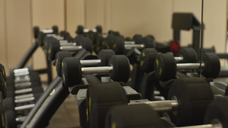 homem levantando halteres em um ginásio