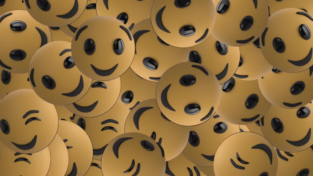 Animace několika smajlíků nad panoramatem města