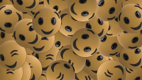animation of multiple smile emojis over cityscape