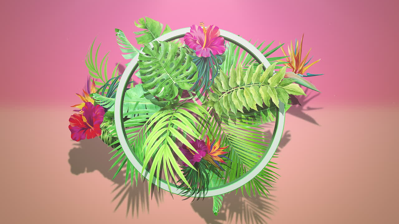 primer plano de flores tropicales y hojas con fondo de verano 4