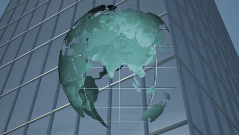 animación del globo que gira sobre el edificio de oficinas moderno.