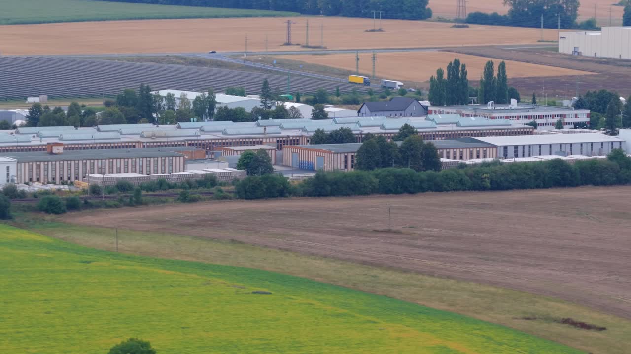Aerial View of Factory and Fields