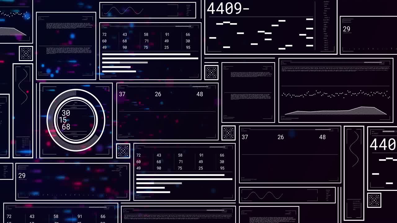 On data pulse tiled dashboard UI populating modules, updating circular gauge, visualizing metrics