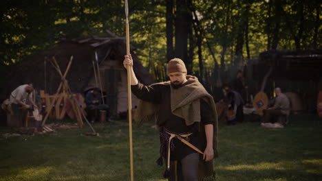 viking reenactment in a forest camp