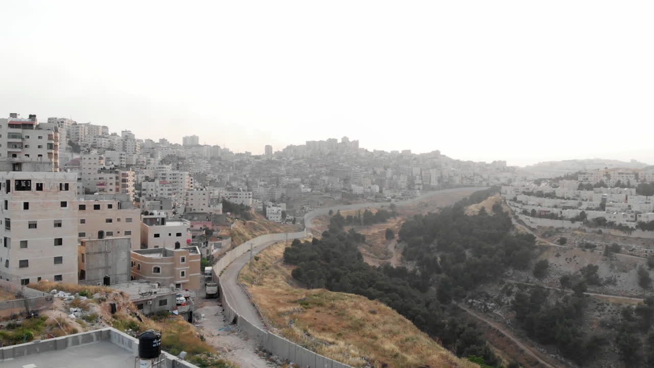 Palestinian Town Behind concrete Wall Aerial view