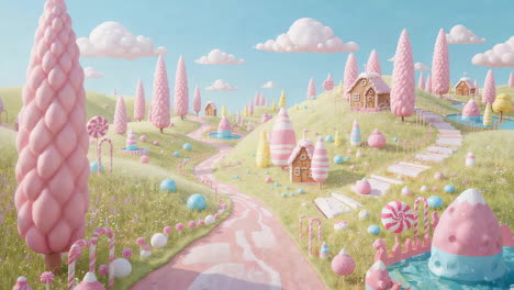 whimsical pastel candy land landscape