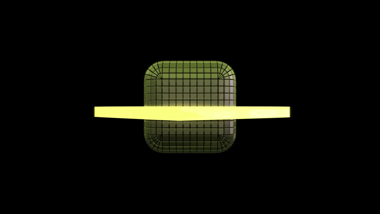 giro de un cubo futurista construido a partir de segmentos. marco orbital de neón moviéndose alrededor del cubo. patrón sin costuras.