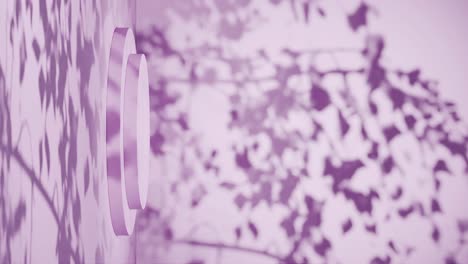 podio vacío con sombras de hojas en un fondo rosa