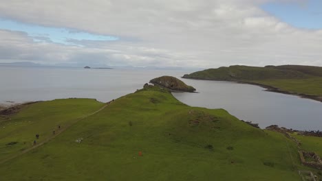 Duntulm-Castle-by-drone,-Isle-of-Skye---Scotland