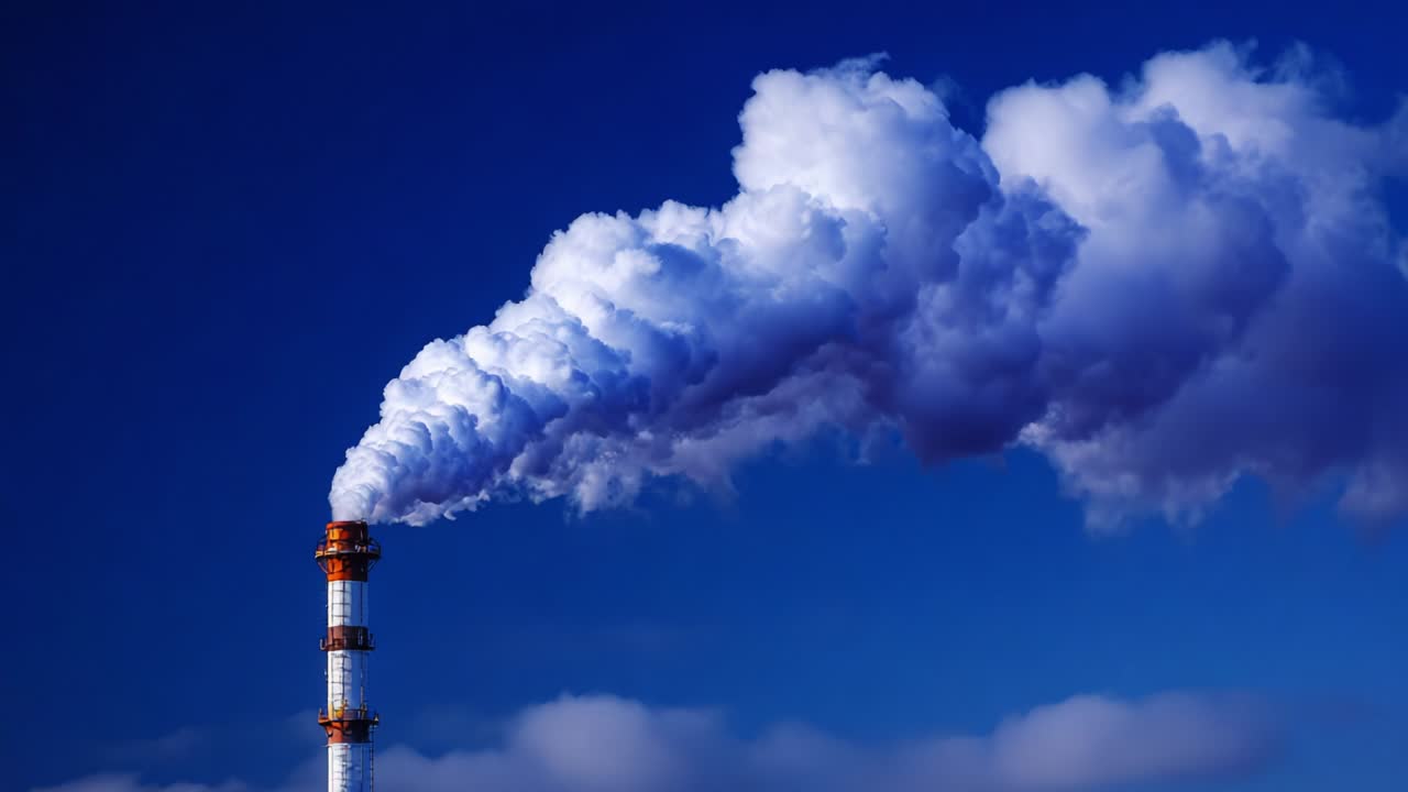 Industrial Smokestack Emitting Smoke Against a Blue Sky