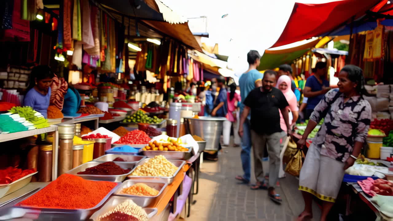 Hands sorting dried chili peppers and spices at a vibrant market