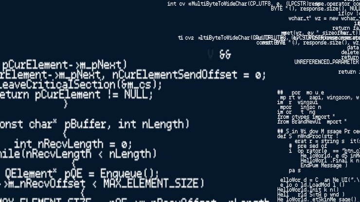 Animation af computerdatabehandling over mørk baggrund.