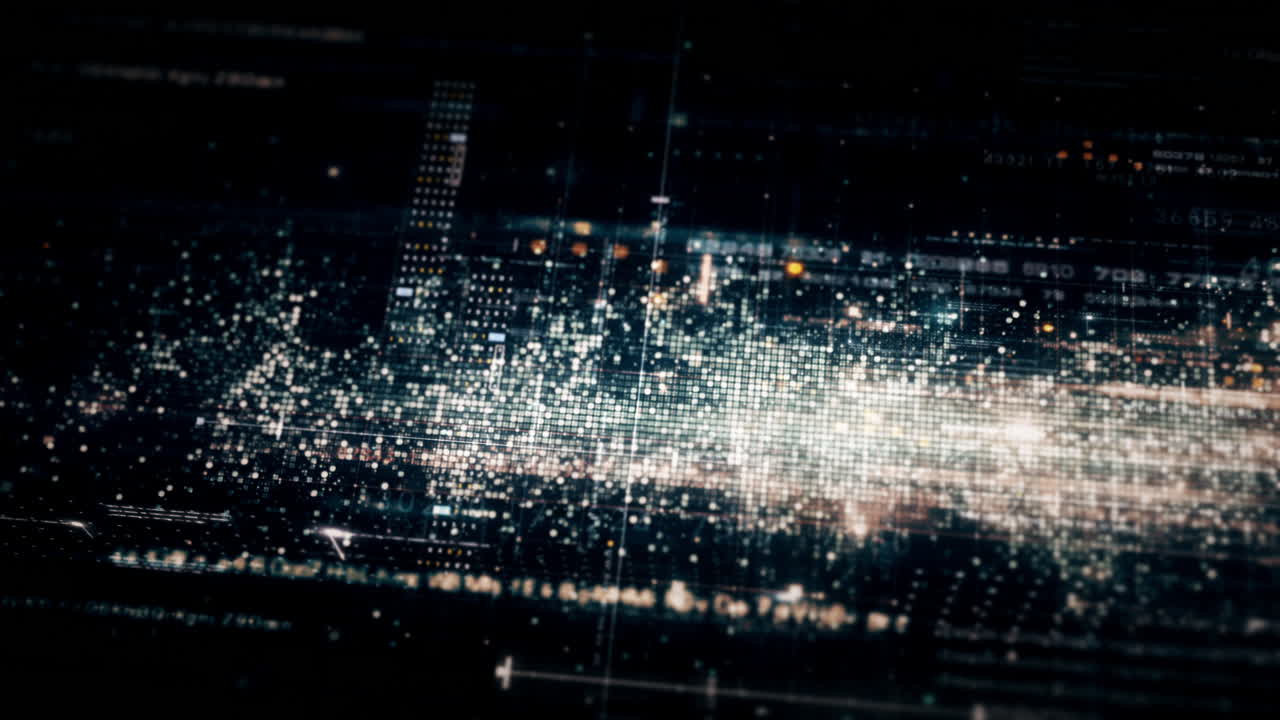 Futuristic immersive UI displays, complexity, and interdependencies of modern information networks, creating a cutting-edge data matrix simulation background