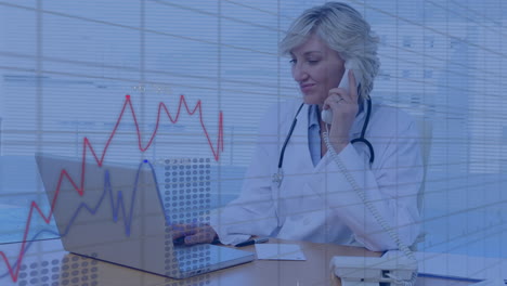 animación de diagramas sobre una doctora usando el teléfono