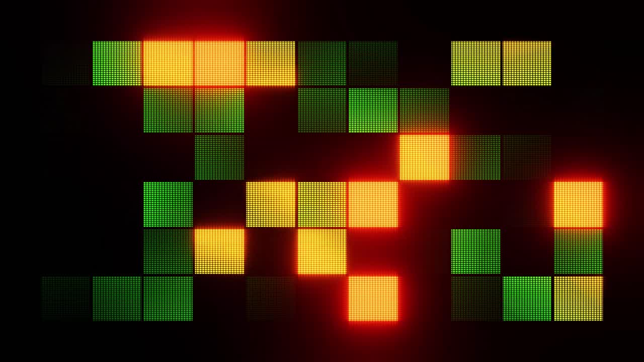 Loop continuo di griglia di pixel luminosi con colori cangianti