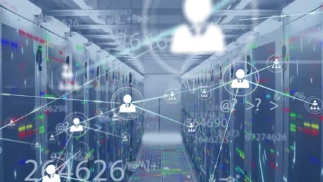 animación de la red de conexiones con iconos a través de un servidor informático