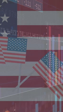 animación del procesamiento de estadísticas sobre las banderas de los estados unidos de américa.