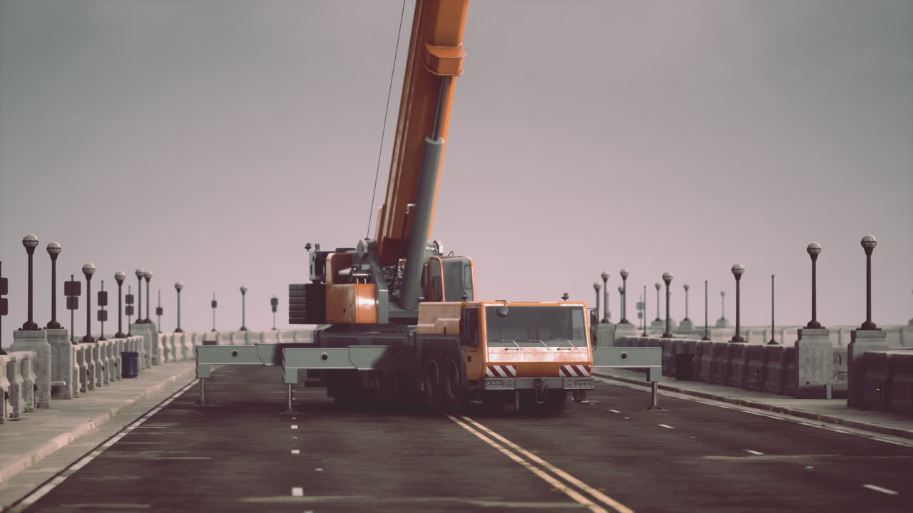 gran grúa automática en el puente bajo construcción