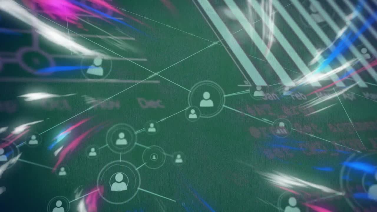 녹색 배경에 아이콘과 모양으로 연결 네트워크의 애니메이션