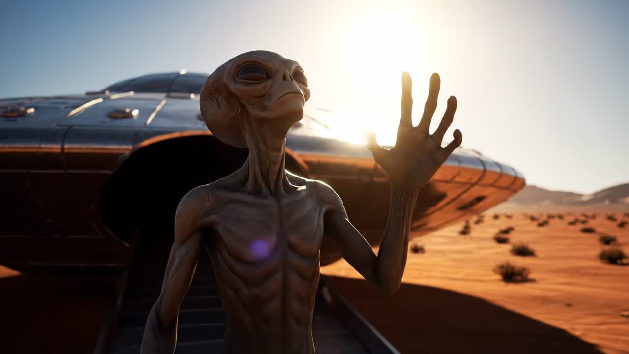 Alien Spaceship Landing in Desert