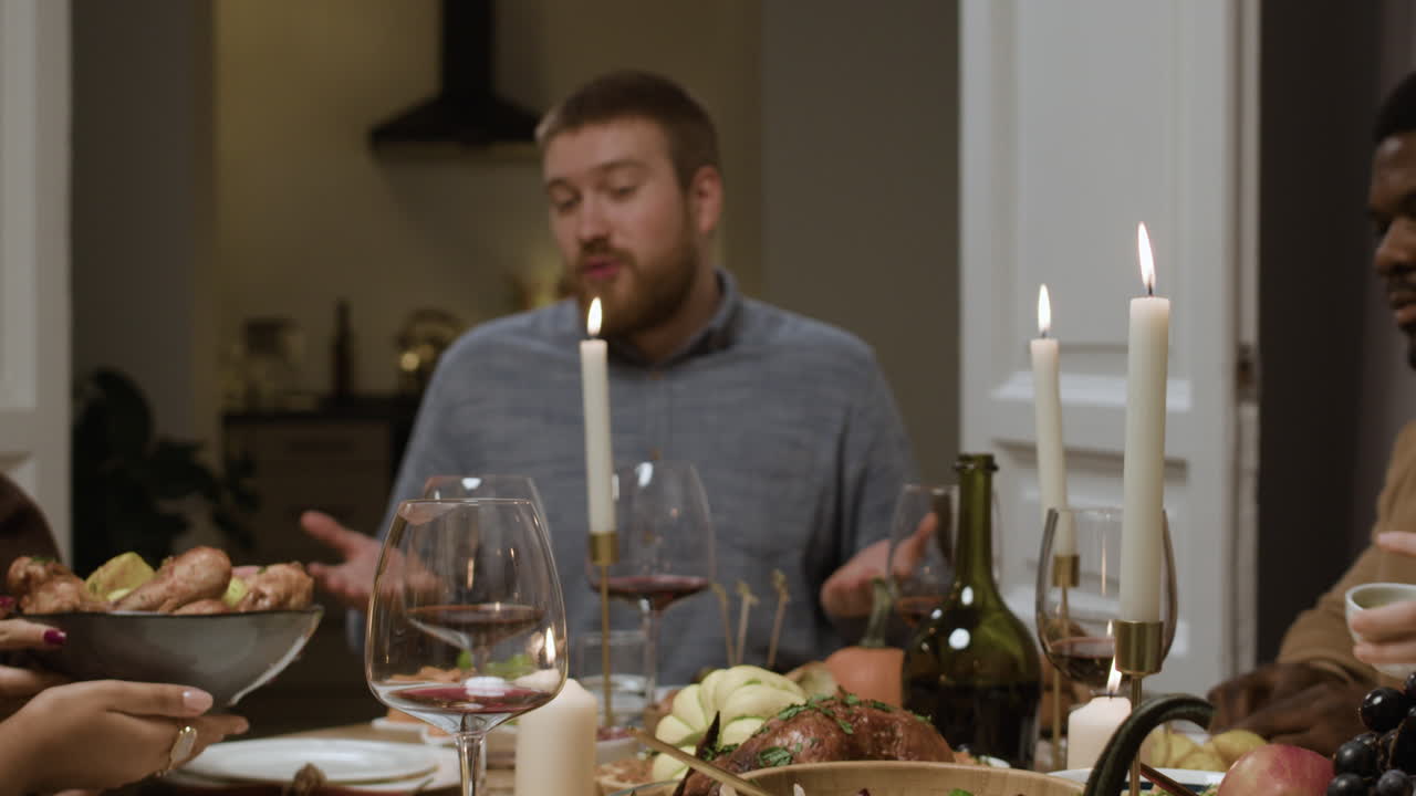 Friends Celebrating Thanksgiving Dinner Together
