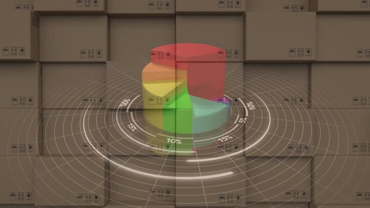 Animation of statistics processing over stack of boxes